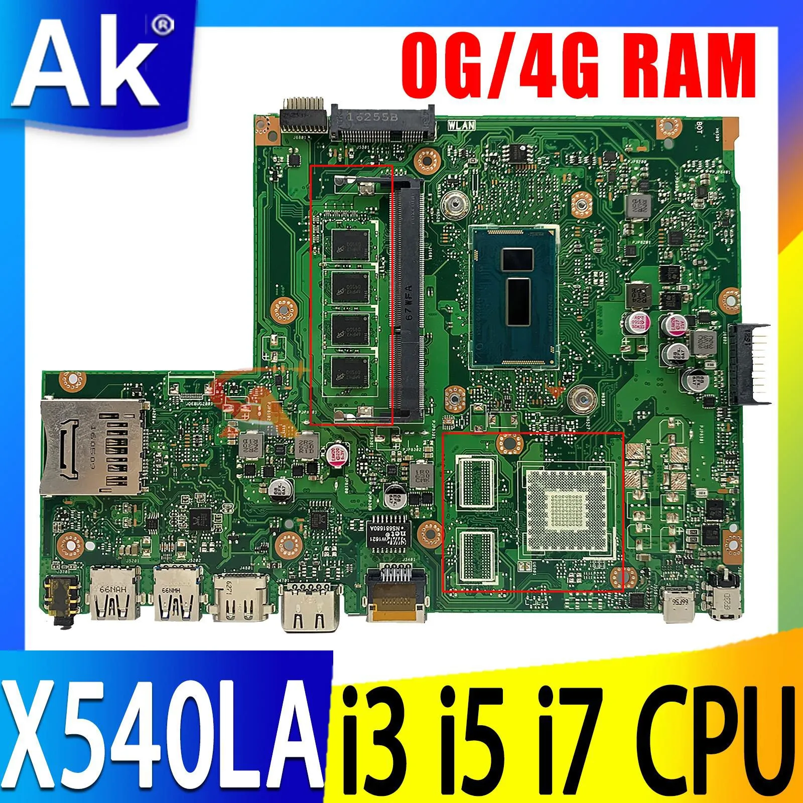 X540LA Mainboard For ASUS X540L F540L X540LJ R540L A540L Laptop Motherboard 0G/4G RAM I3 I5 I7-4th Gen I3-5005 I5-5200U I7-7500U