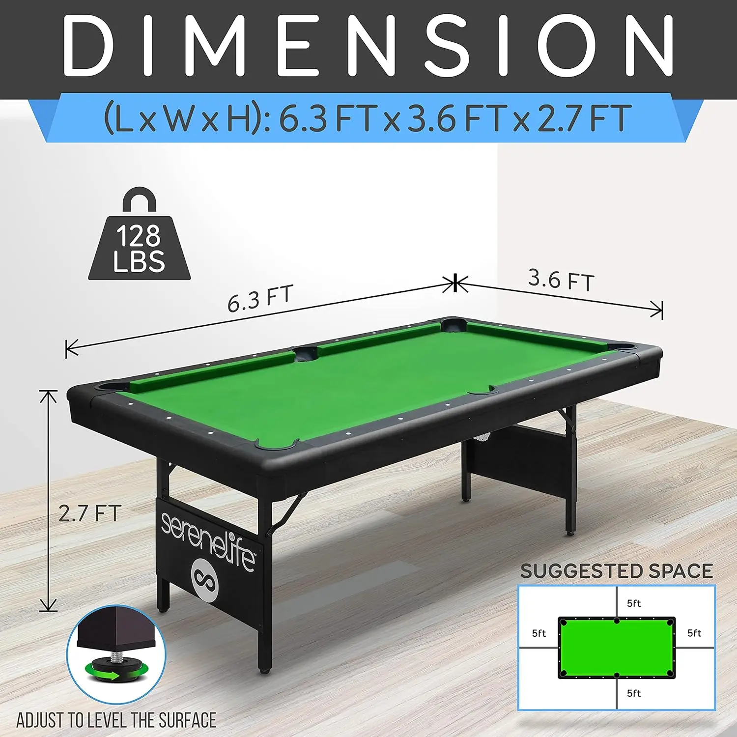 Folding Pool Table - Best in Stability - Steel Frame, Fully Supported Slate, Welded Leg Supports with Safety