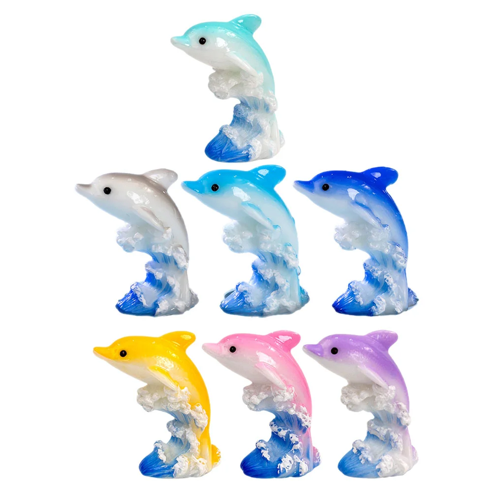 7 pçs brinquedo de vidro micro paisagem golfinho criança animal marinho aquário ornamento 430x380x200cm estatuetas resina decoração