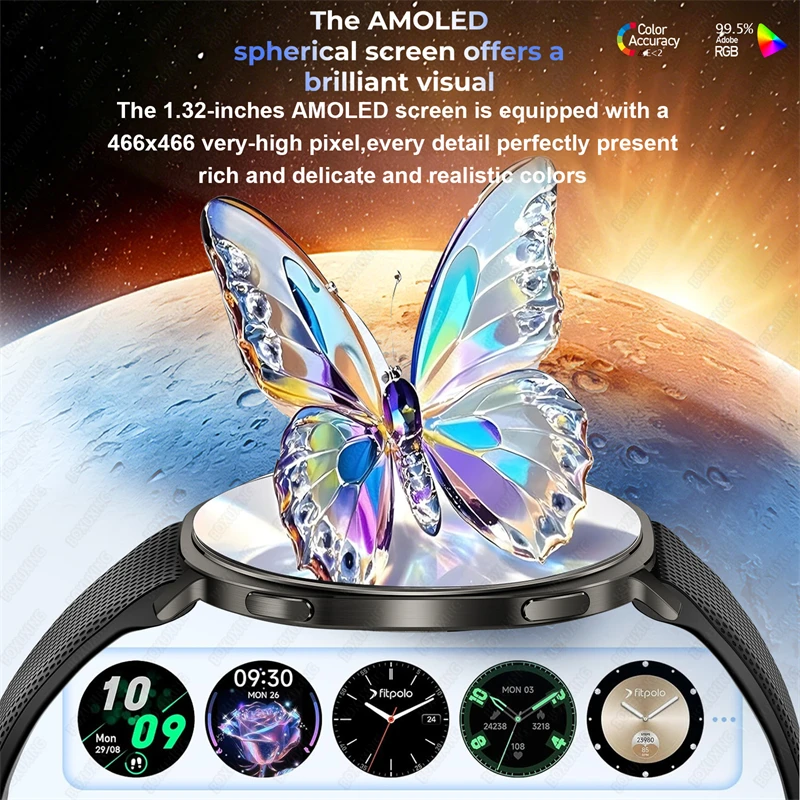 2026 New Ultra-Slim5.93mm Smart Watch 1.32 AMOLED Bluetooth Call Waterproof LED Torch Fitness Tracker Sports Mode Smartwatch