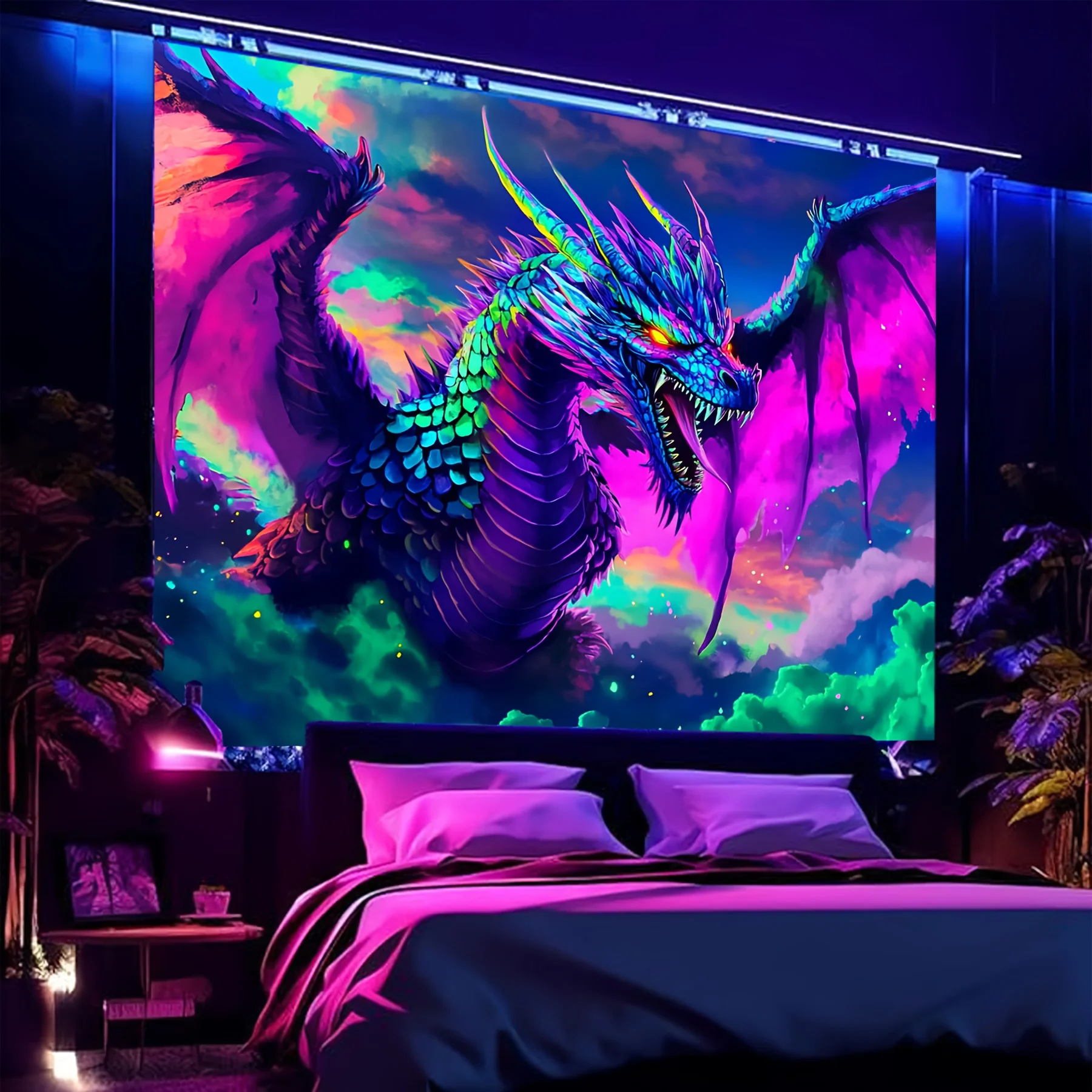 VIKAMA المسحور التنين السماء المرصعة بالنجوم نسيج التدرج تأثير الضوء موضوع غرفة نوم الخيال غرفة المعيشة ميزة جدار ديكور