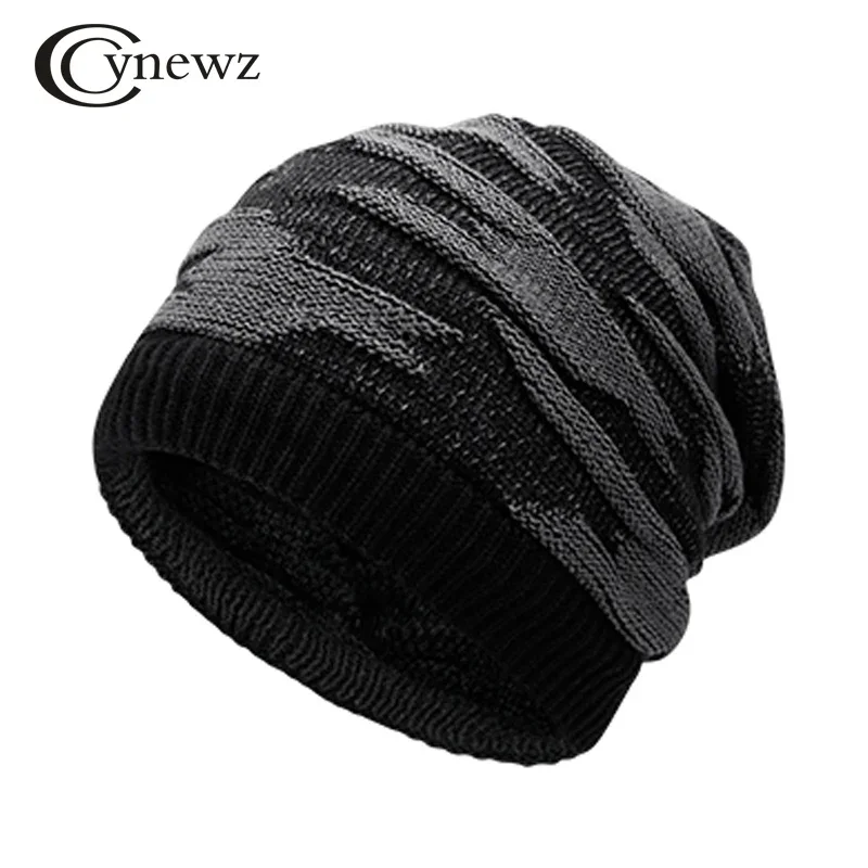 Men Winter Caps Knitted Hat Scarf Dual Use Fashion Patchwork Thicker Keep Warm Quality Simple Leisure Male Warm Hedging Caps