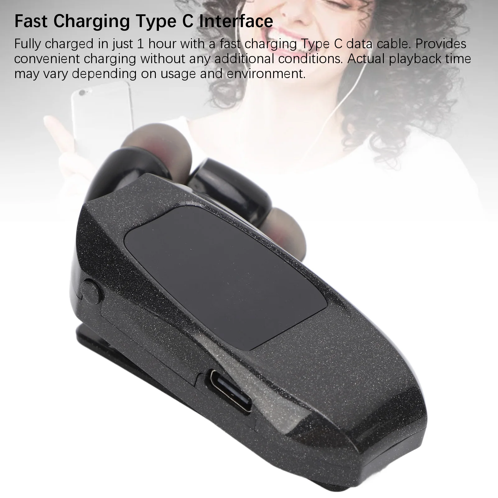 ポータブルイヤホン 首輪クリップタイプ ぴったりフィット Bluetooth ヘッドフォン 快適な装着感 タイプ C 充電 ノイズキャンセリング タブレット用