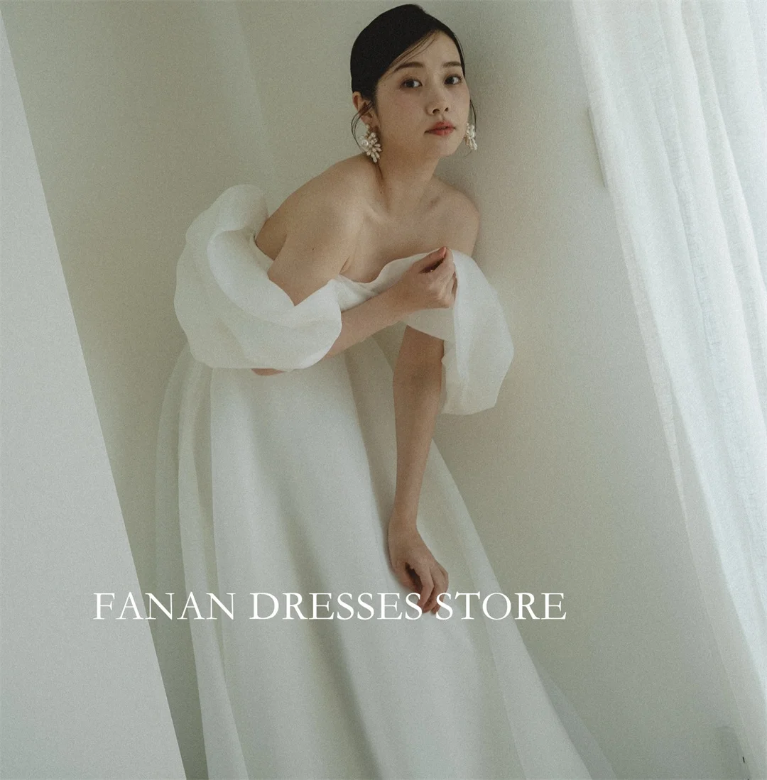 FANAN Off Shoulder Korea Princess Wedding Dresses 웨딩드레스 Organza Ivory Lace-up Customized Pretty  Bride Gowns Plus Size