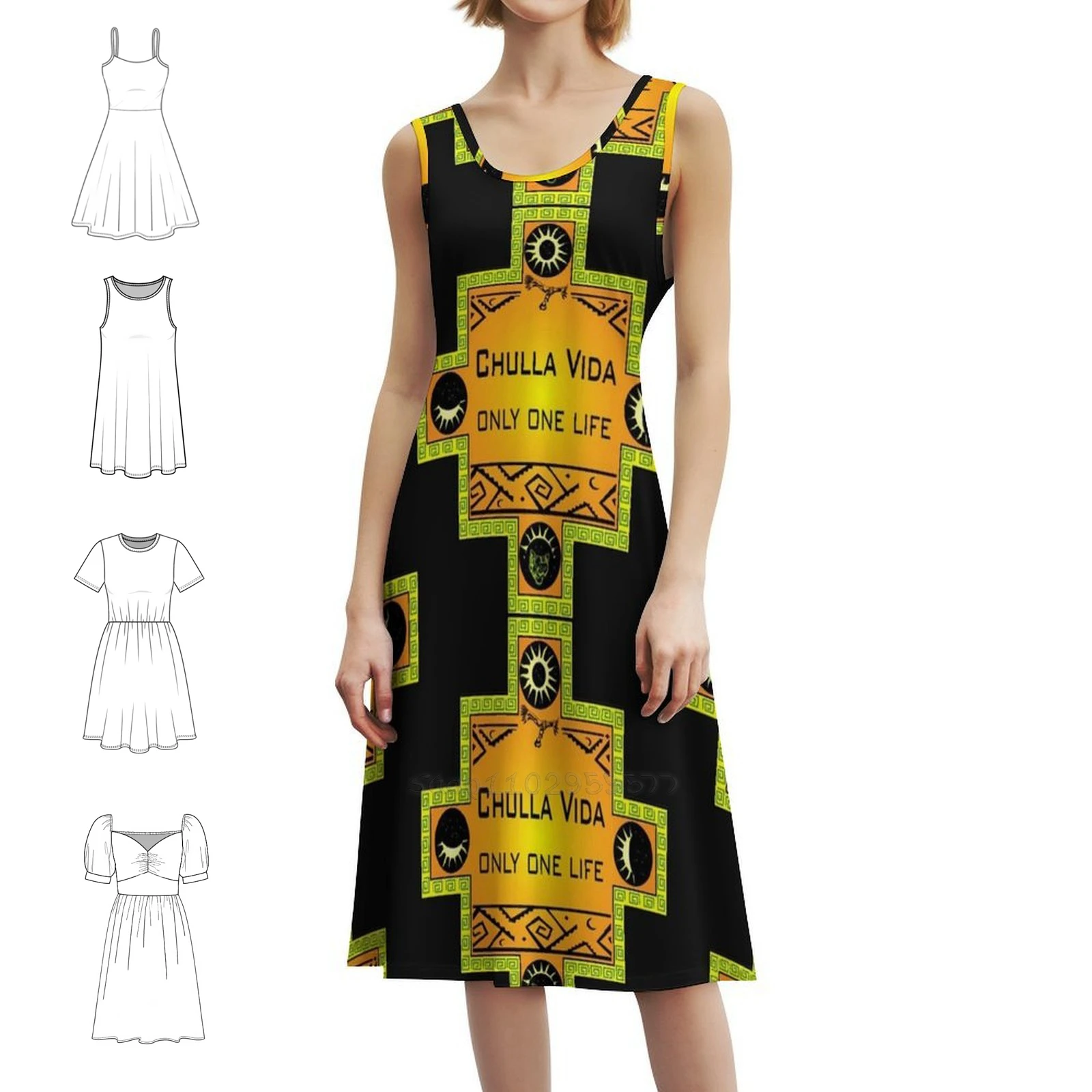 

Unique Expressions Of Ecuador Vintage Bohemian Dress Puff Sleeve Or Sleeveless Options For Women Dress Inca Culture Proverb