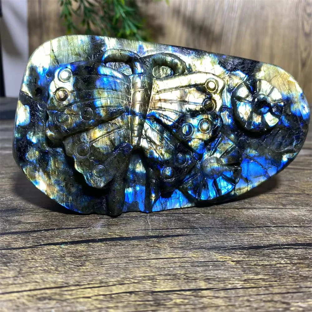 Natural Labradorite Stone Free Form Butterfly Flower Carving  Quartz Reiki Minerals Healing Gemstones Stripe Home Decoration