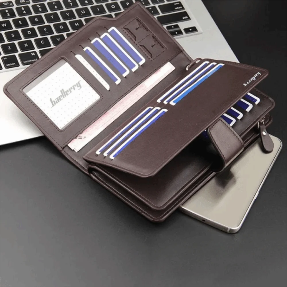 Multifunctional PU Leather Long Men Wallet Multi-layer Large Capacity Card Holder Zipper Male Purse Outdoor