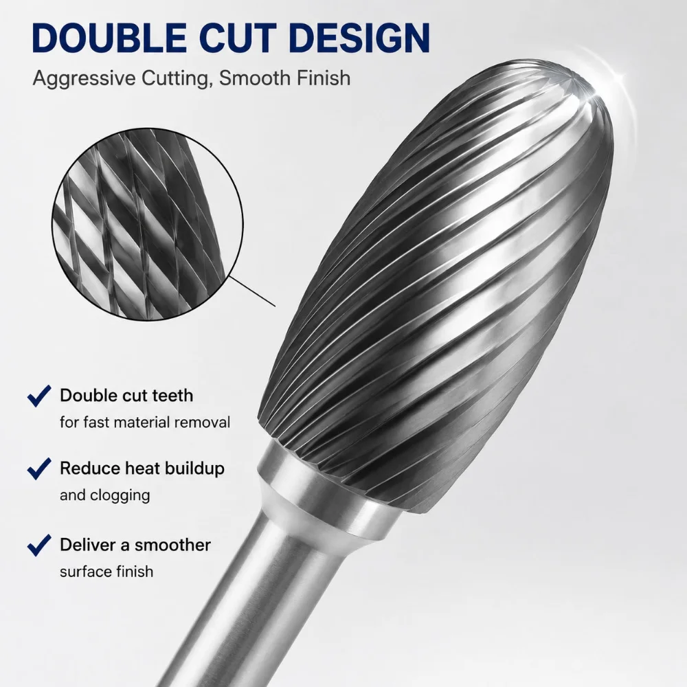 H-type rotary file Tungsten Carbide Rotary Burr Egg Oval Shape Double Cut 6mm Shank Rotary File for Metal Deburring Wood Carving