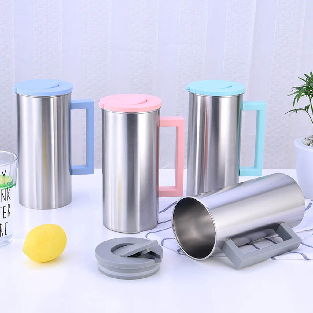 1.8 Liter Large Stainless Steel Water Pitcher Jug Drinks Juice Beverage Jugs for Home Kitchen Shop Cafe Office Use