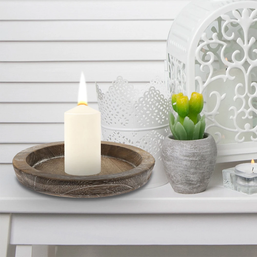 

Wooden Plate Tray Centerpiece Decor for Kitchen Circle Serving Candlesticks Holders Hypotenuse