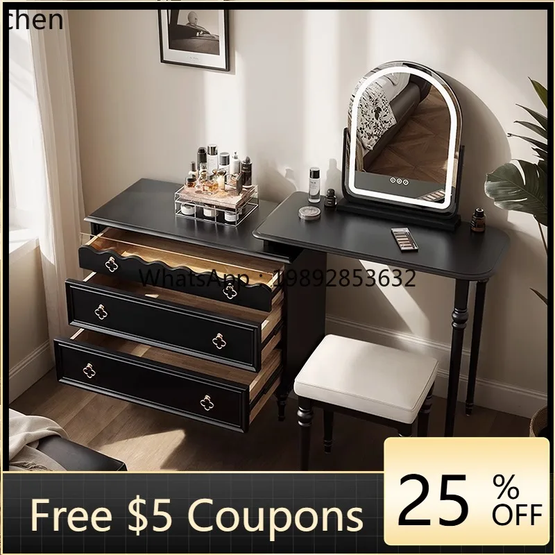 Retro  Table and Chest of Drawers Integrated for Home Use, Small Apartment, Mid-Century Style, Extendable Corner Makeup Table