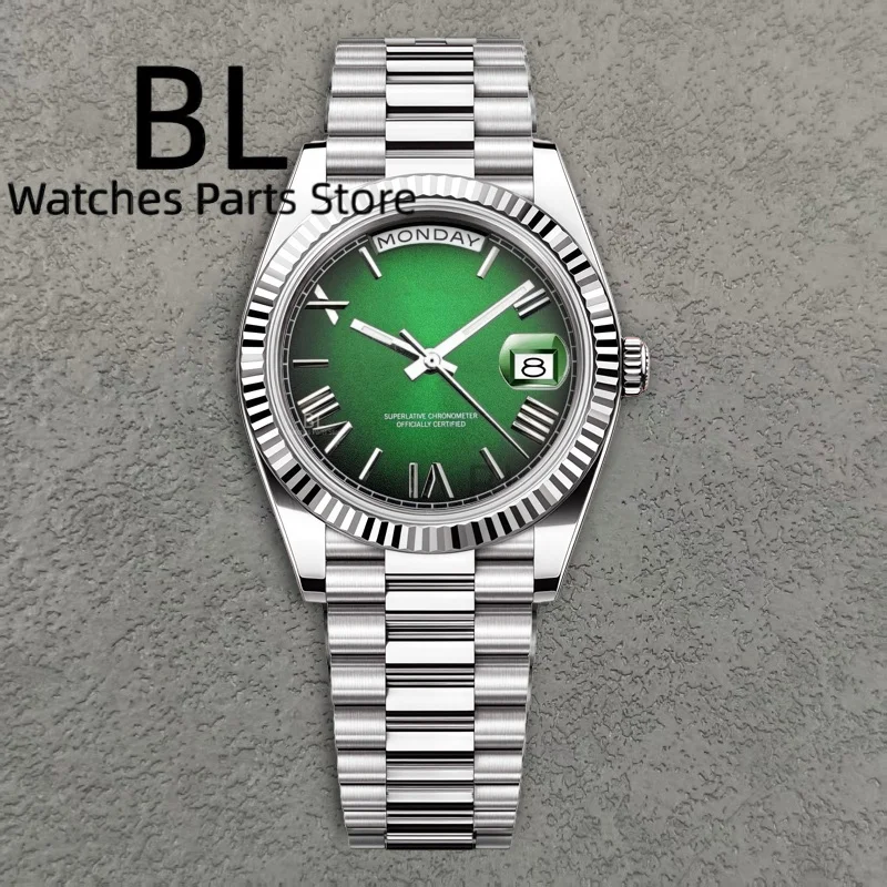 นาฬิกาข้อมือผู้ชาย BLIGER รุ่น BD36D40 สลักโลโก้ได้ นาฬิกาอัตโนมัติสุดหรู ระบบ Miyota8285 แสดงวันและสัปดาห์ หน้าปัดสีน้ำเงินน้ำแข็ง กระจกแซฟไฟร์ กันน้ำ 10 บาร์