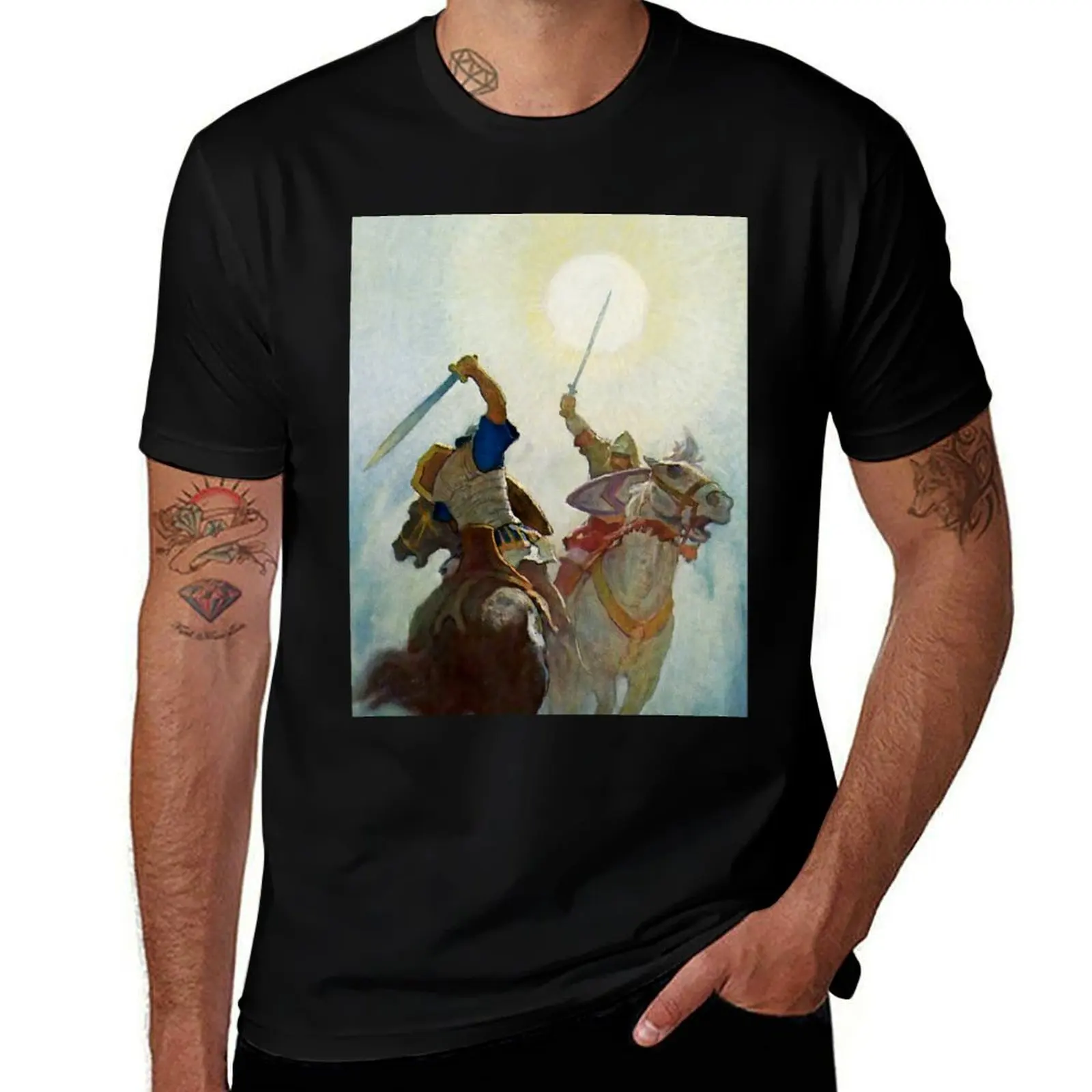 “The Sword Battle Was Fierce” by NC Wyeth T-Shirt mens graphic t shirts T-Shirt