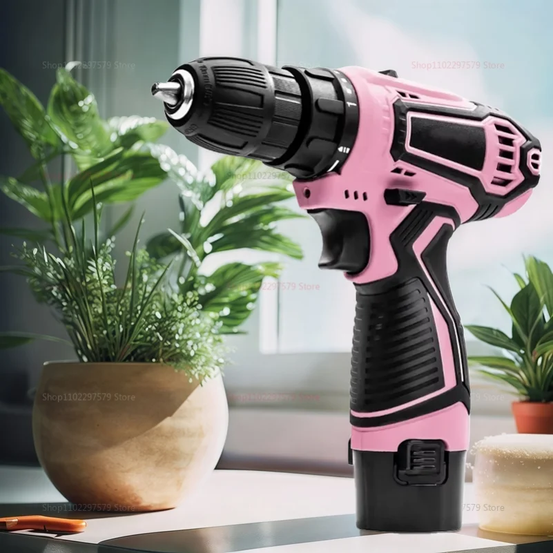 

12V Electric Screwdriver 25+1 Torque Cordless Drill Mini Wireless Power Tools Lithium-Ion Battery Pink Drill