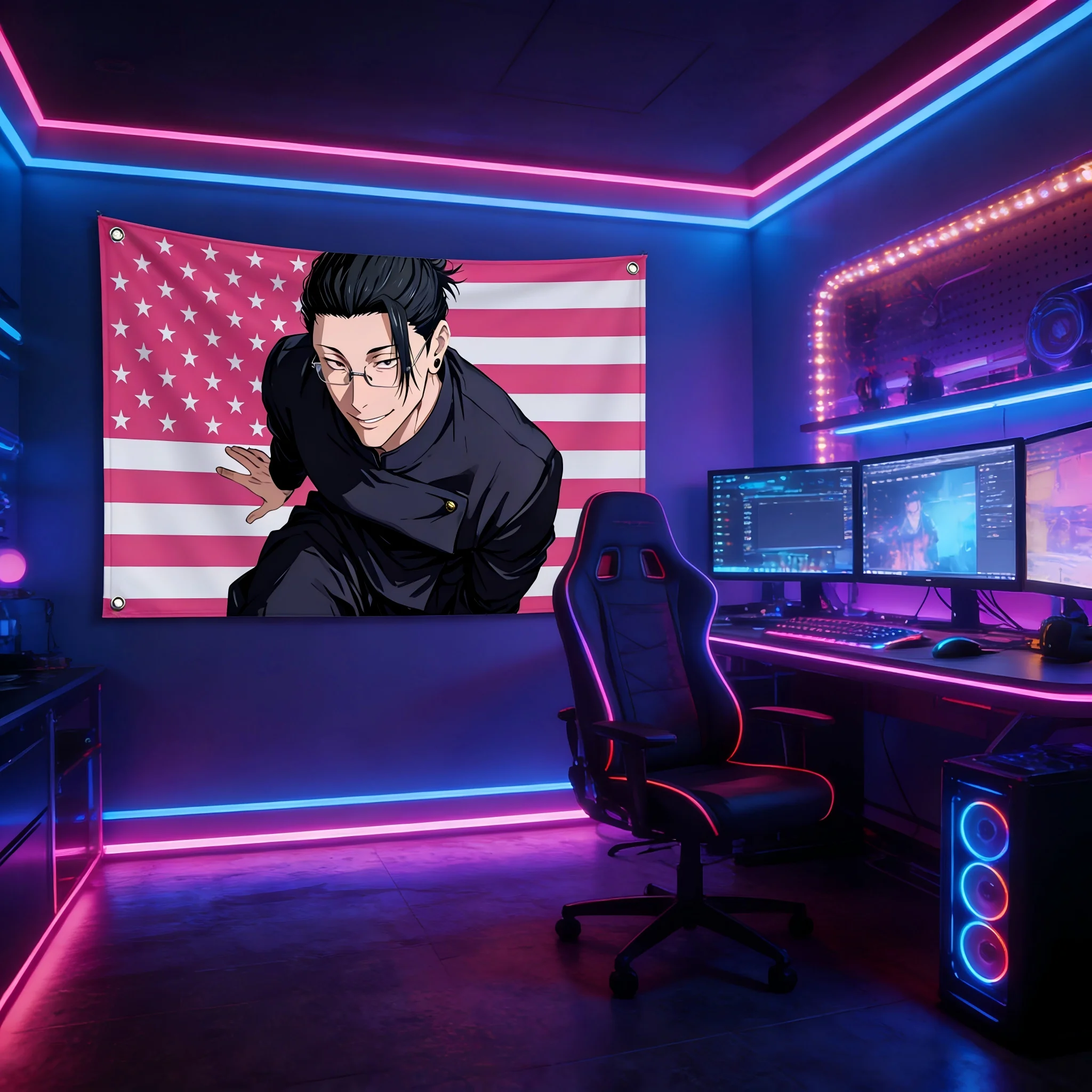 Suguru Geto Jujutsu Kaisen Tapestry, Anime USA Flag Wall Hanging, Polyester Wall Decor for Bedroom Dorm Gaming Room Anime Fans
