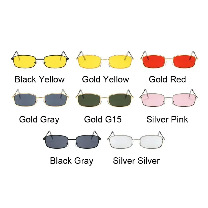 Metal Square Sunglasses Woman Retro Brand Travel Small Rectangle Sun Glasses Male Black Yellow Red Mirror Vintage Oculos De Sol