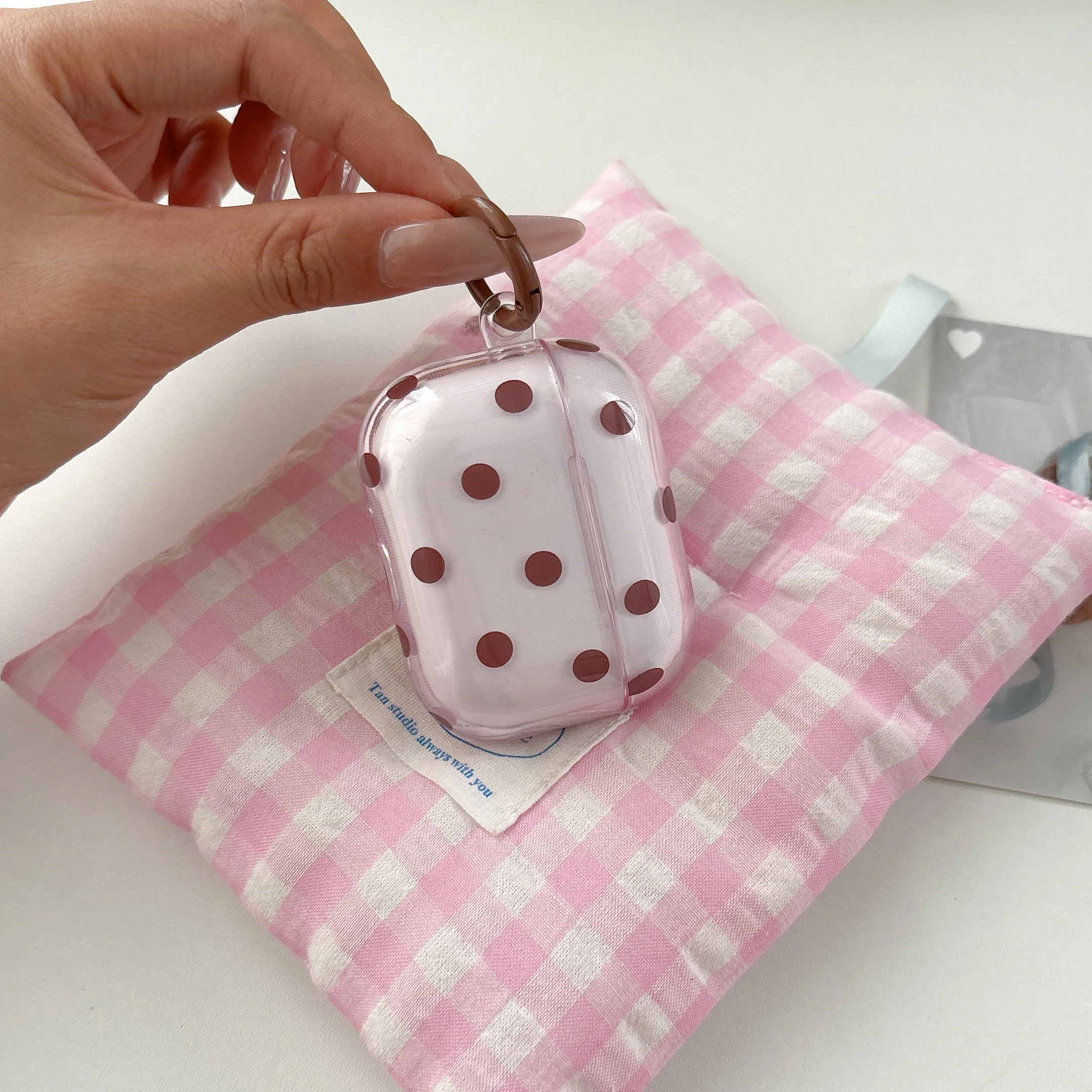 Simple Sweet Brown Polka Dot Pattern Transparent Purple Protective Earphone Case Cover Case For AirPods 1 2 3 4 Pro Pro2 Pro3 - view 3