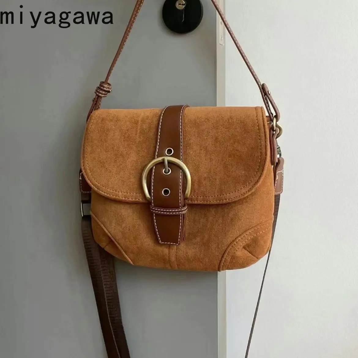 Miyagawa brązowa jedna torba okrakiem na ramię mała torba siodełko siodełko popularne modne proste damskie eleganckie torby Crossbody