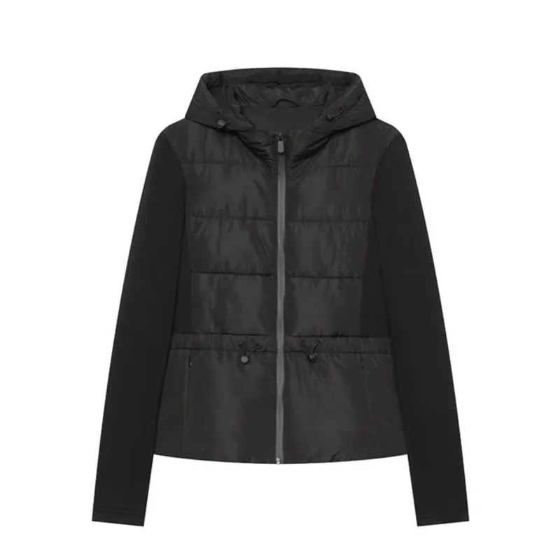 Women's Winter Jacket Splicing Hooded Long Sleeve Zipper Adjustable Drawstring Coat Casual Fashion Female Streetwear Outerwear