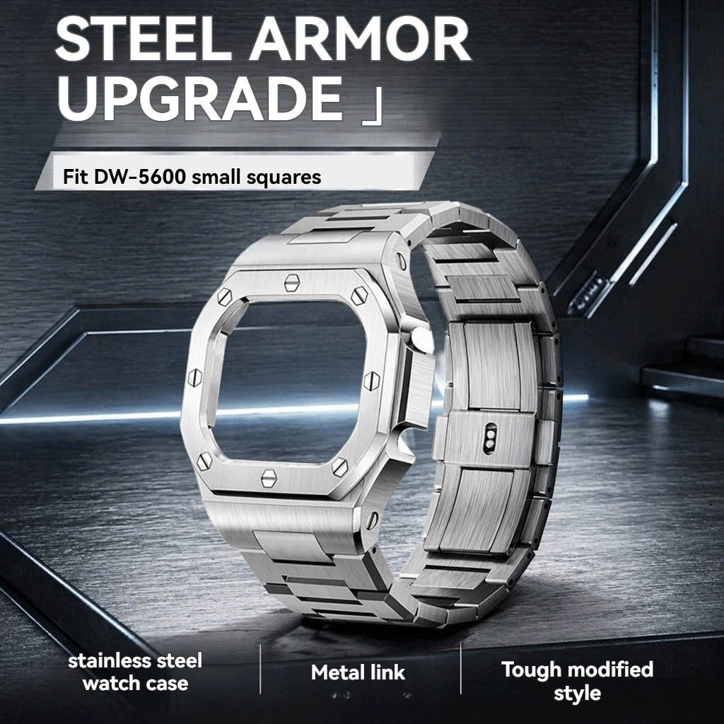 

Stainless Steel Case & Bracelet Set for Casio G-Shock Square DW5600 GW-B5600 GW-M5610 Complete Bezel & Strap Replacement Mod Kit
