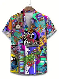 New Hawaiian Men's Shirt 3D Balloon Dog Print Fashion Lapel Top Comfortable Casual Men's Short Sleeve Shirt G view 4