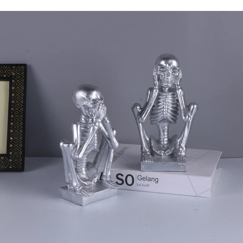 Resin Crafts Artificial Character Sculpture Skeleton Yoga Poses Openwork Ornaments Three-piece Decorative Figurines