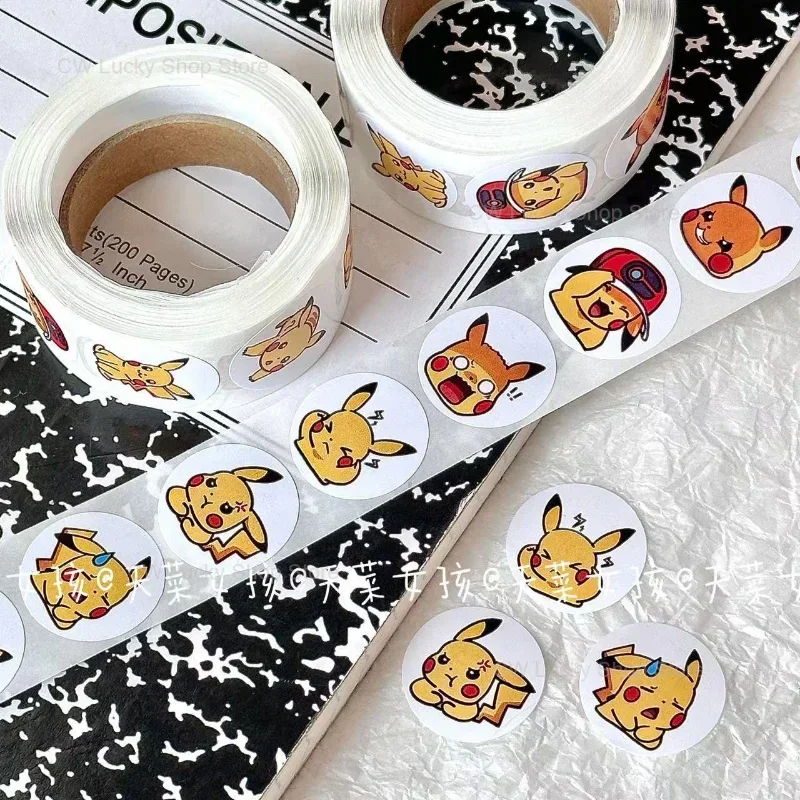 Pokemon adesivos para crianças, adesivos dos desenhos animados, pikachu, 2,5 cm, vedação, presente bonito, scrapbook, selo envelope, diy, 500pcs