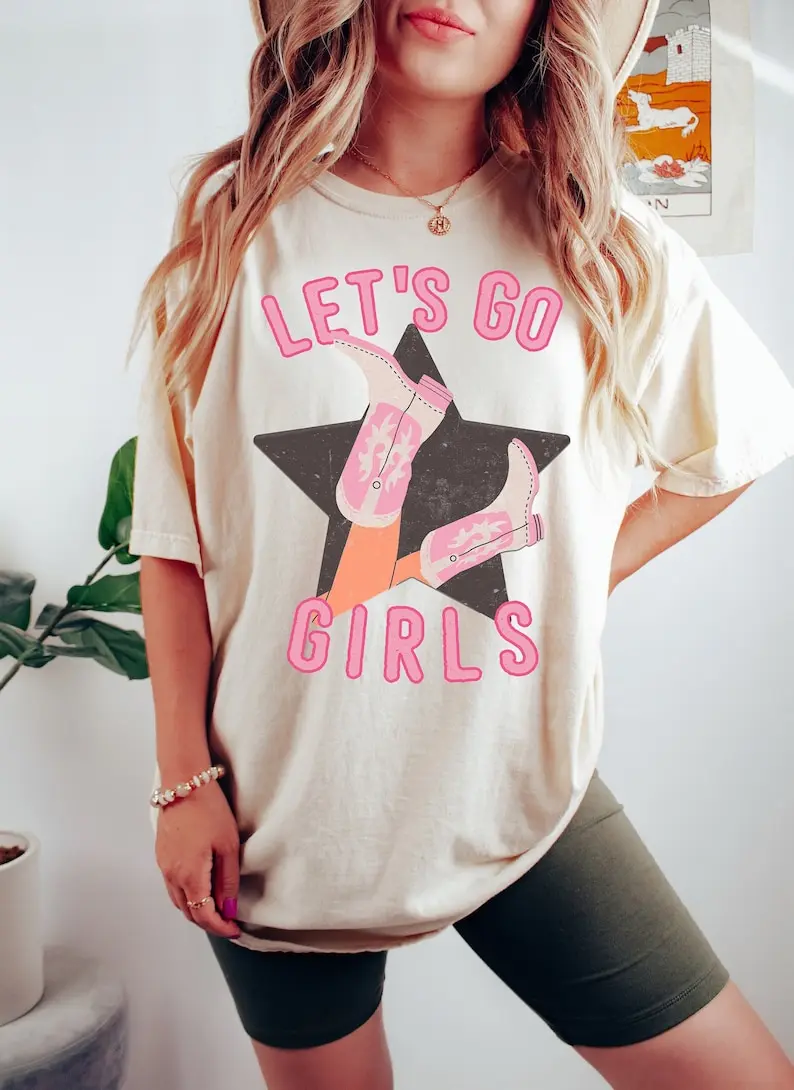 Let's Go Girls Child Shirt Graphic Young Cowgirl Shirt Kids Country Fashion Short Sleeve Top Tees 100% cctton Fashion Streetwear