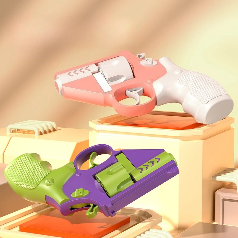 Mini Revolver Toy Decompression Gravity Carrot Gun Automatic Rebound Fidget Gun Adult Stress Relief Toy Office Fidget Toys
