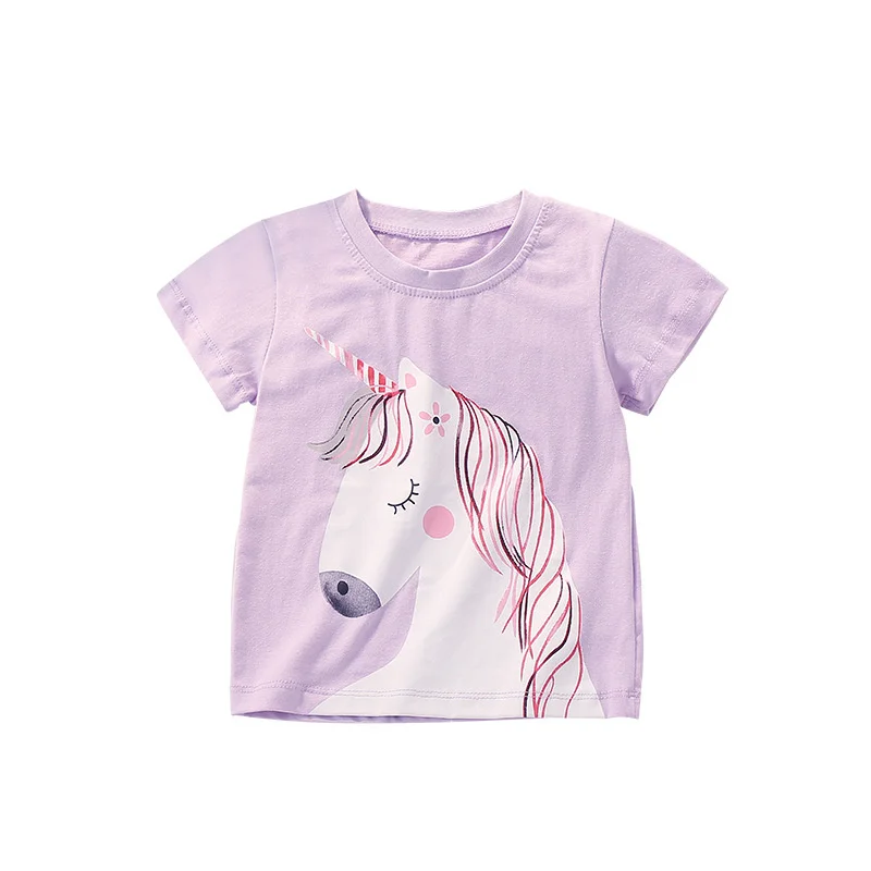 Jumping Meters 2-7T Summer Girls TShirts Short Sleeve Children\'s Tees Cotton Baby Clothes Animals O-neck Kids Tops Costume