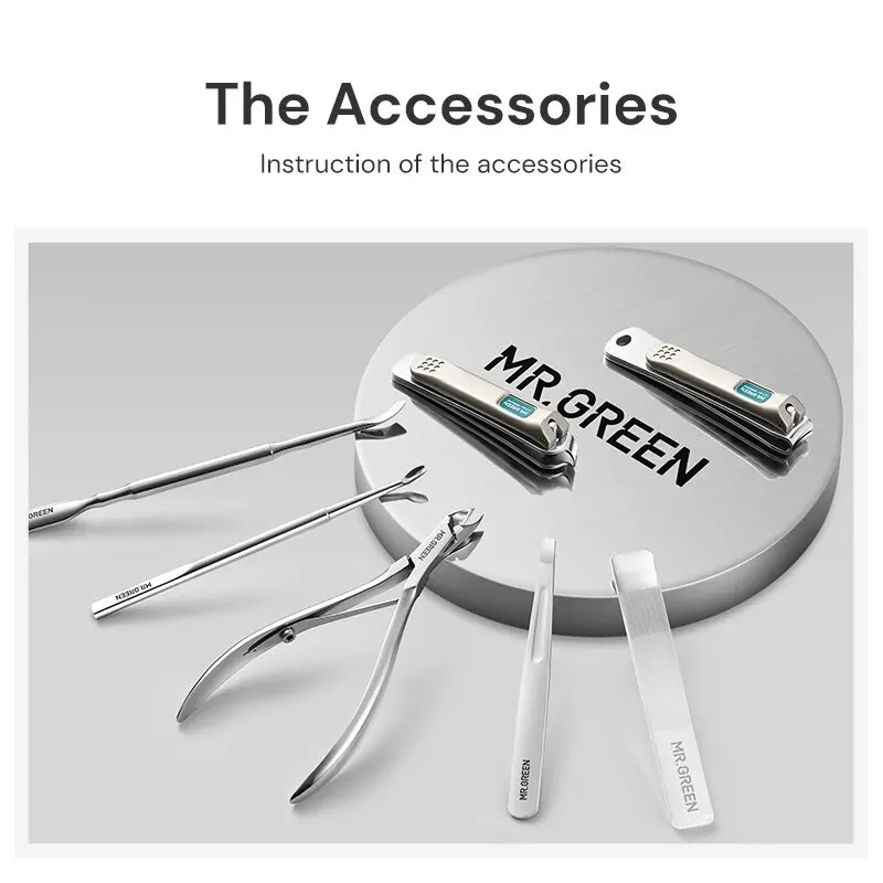 MR.GREEN Manicure Set Pedicure Sets Nail Clippers Tools Stainless Steel Professional Cuticle Cutter Travel Case Kit 7Pcs/Set For