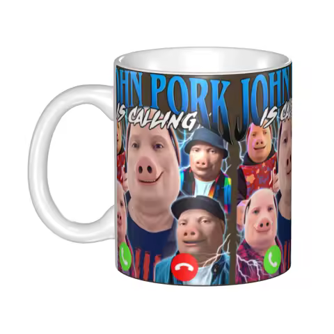 Custom John Pork Is Calling Coffee Mug DIY Funny Pig Ceramic Milk Tea Cups
