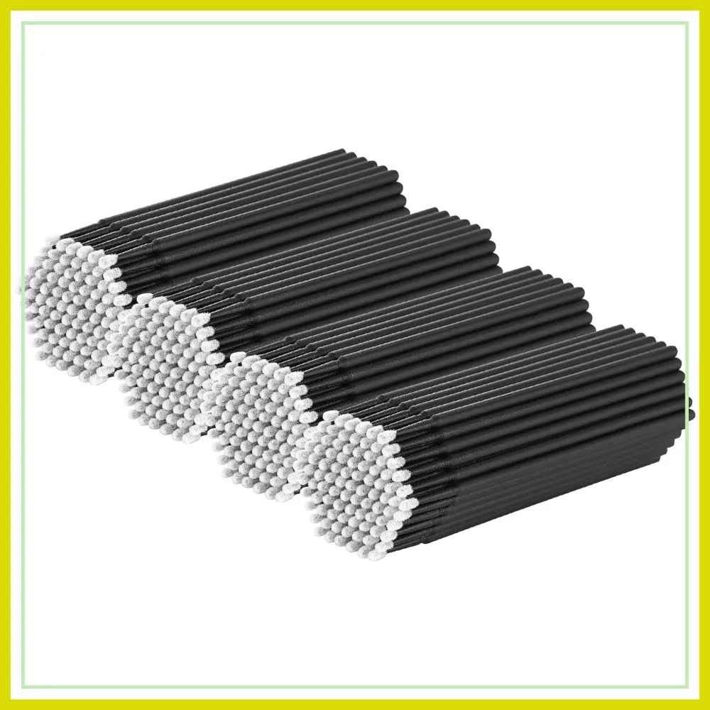 

400PCS Micro Cotton Swabs, Disposable Eyelash Microswabs for Eyelash Extensions, Lash Brush Applicators Black 2.0mm