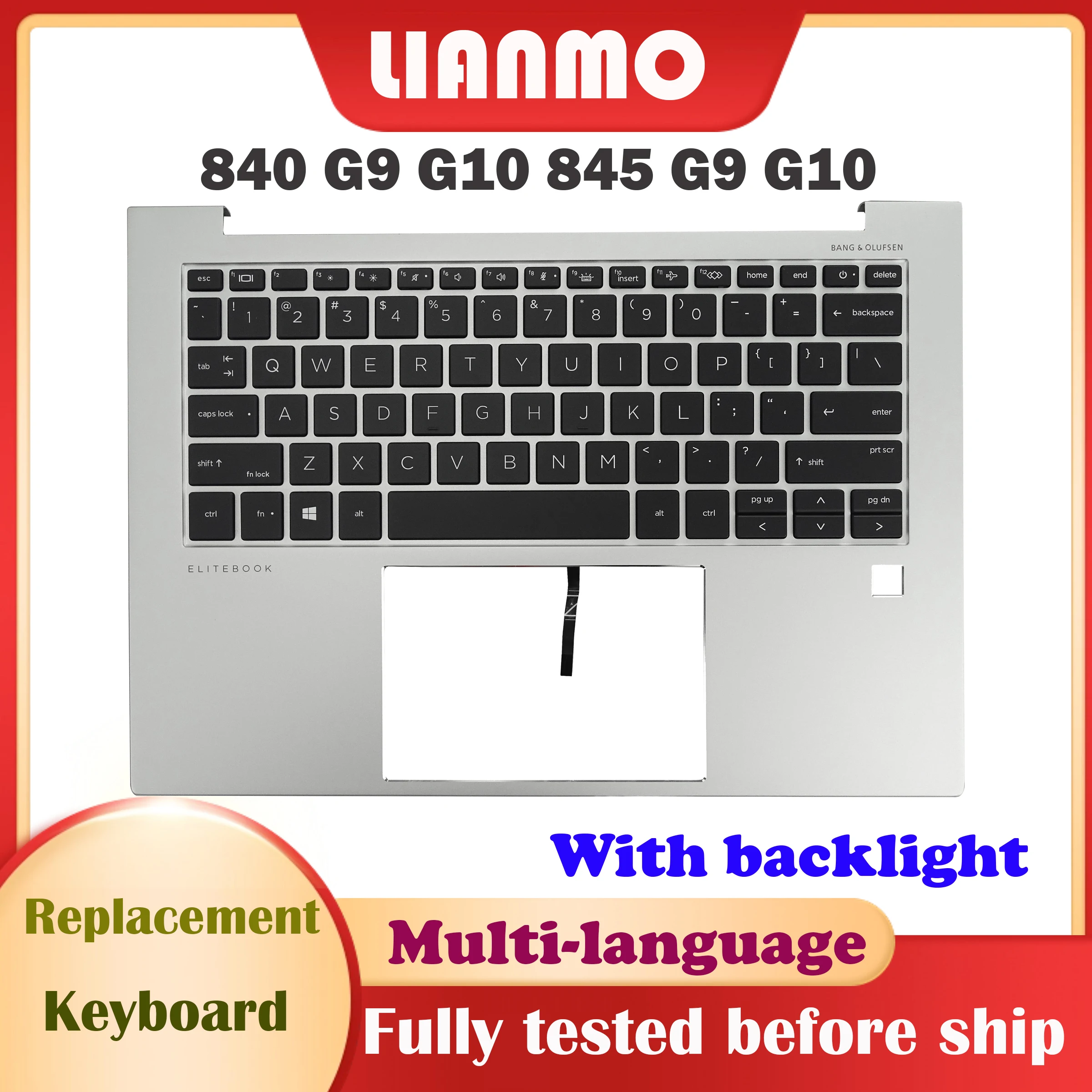 

Сменная многоязычная клавиатура с подсветкой, совместимая с HP EliteBook 840 G9 G10 845 G9 G10 - раскладка US/UK/IT/ES/RU/DE/FR/LES