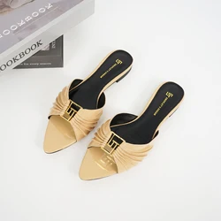 Summer new plus size 35-44 sexy slippers luxurious leather designer women's shoes pointed leather fashionable party shoes 2024