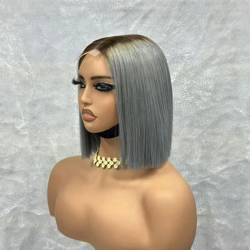 العظام مستقيم قصير بوب الشعر البشري البرازيلي الشعر الخام العظام مستقيم بوب شعر مستعار 2x6 الدانتيل إغلاق اللون الباروكات للنساء #6