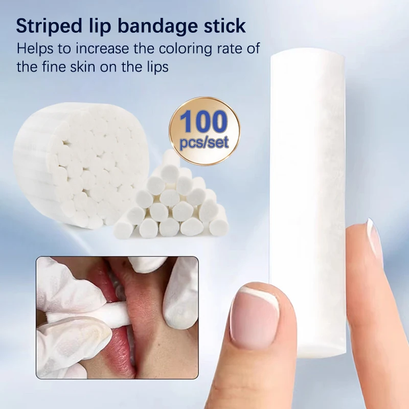 100PCS Disposable Lip Tattoo Skin Stretching Cotton Stick With Box Semi-Permanent Makeup Lip Embroidery Blush Recovery Tools