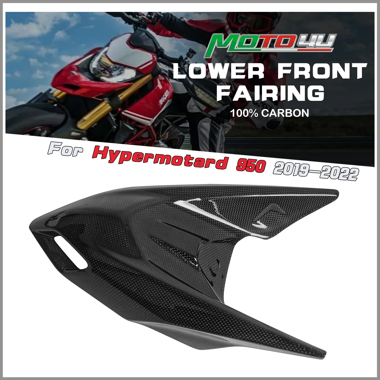 

MOTO4U для Ducati Hypermotard 950 2019 2020 2021 2022 100% углеродное волокно, Нижняя передняя обтекатель, модификация передней панели мотоцикла