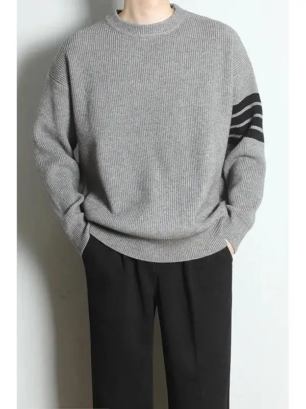 

Мужской теплый вязаный свитер в стиле ретро с круглым вырезом, свободный, универсальный, повседневный, утолщенный, базовый слой, осенне-зимняя мода