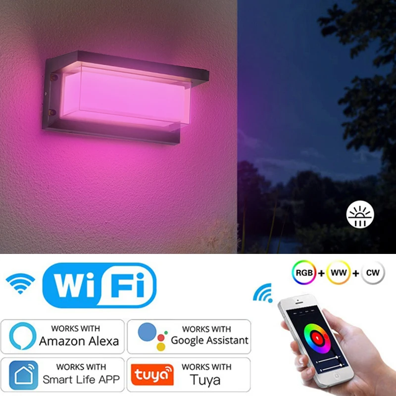 Led Wall Lamp Outdoor Waterproof Aluminum Exterior Wall Light Rgb Tuya Smart Wifi Dimmable Wall Lamp Porch Garden Villa Lighting