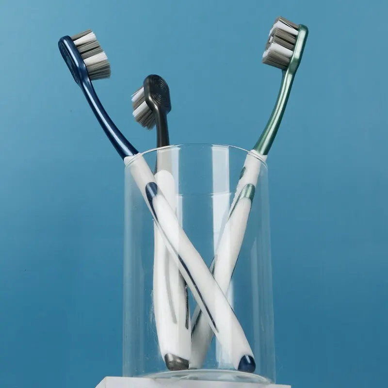 فرشاة أسنان ذات شعيرات صلبة متوسطة للبالغين، تأثير تنظيف ممتاز، تبييض الأسنان 360 درجة لتنظيف الفم بالكامل، فرشاة أسنان للرجال 6 قطع