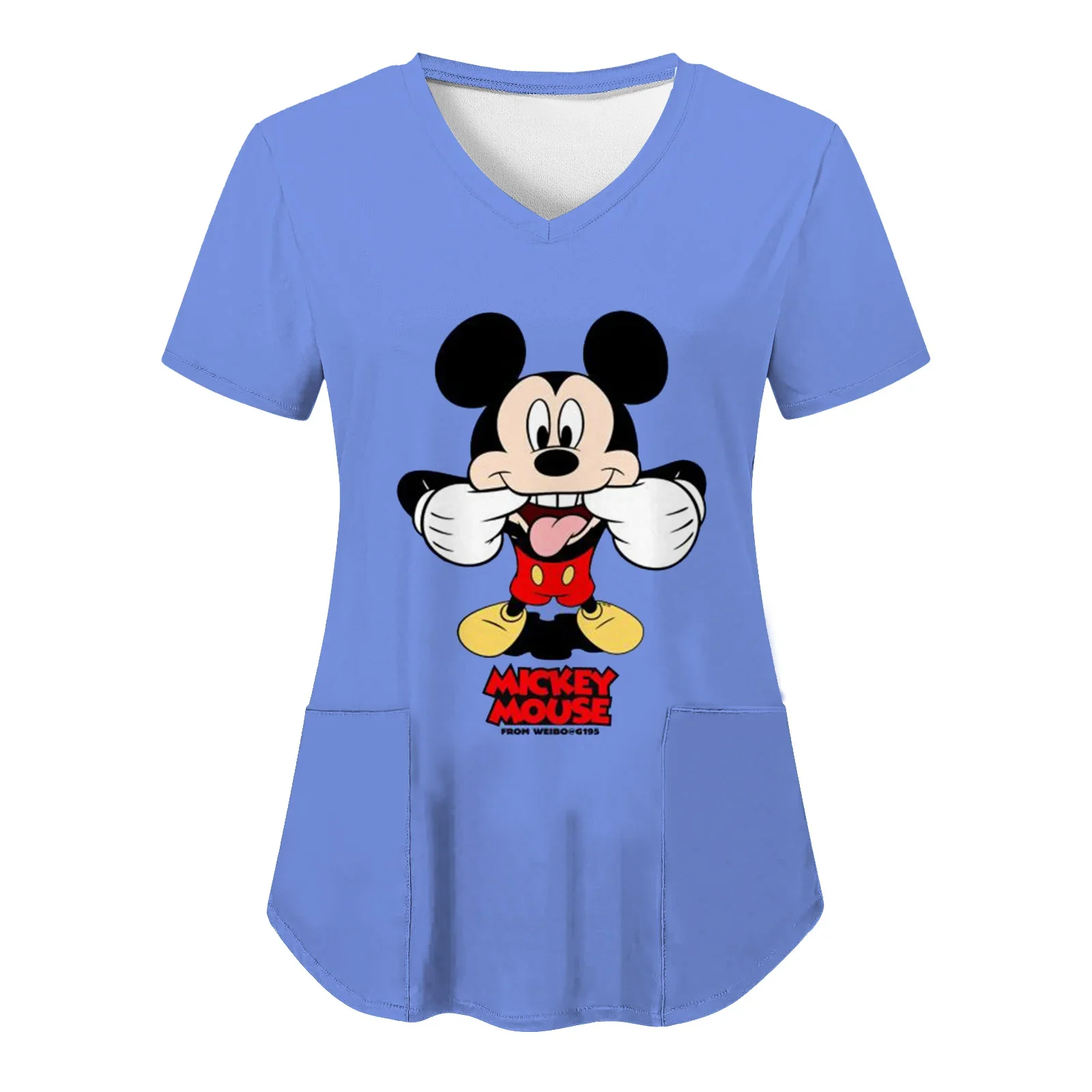 Hospital T-shirt Nurse Uniform T-shirts Disney Minnie Mouse Top Women 2023 Pocket Woman Clothes V Neck Mickey Tops Tees Women's