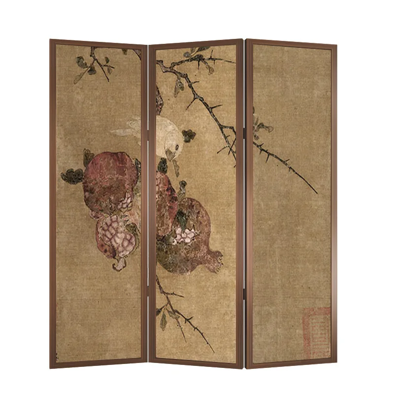 

Classical flower and bird folding screen partition movable blocking living room hotel study decoration solid wood folding screen