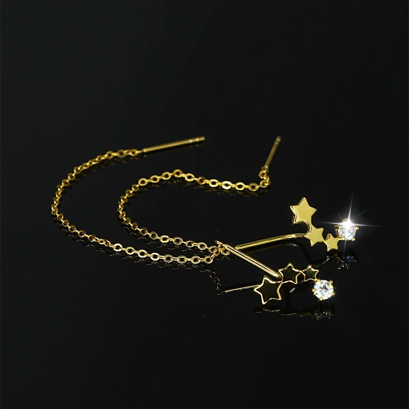 

RAPRGOLD Round Moissanite Star Ear Line Chain Piercing Stud Earrings for Women S925 Sterling Silver Fine Jewelry Gifts Pendiente