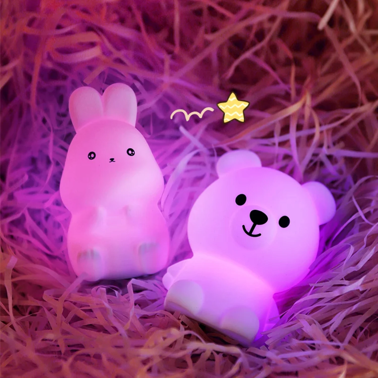 Neue LED Nachtlicht niedlichen Cartoon Silikon Kaninchen klatschen 7 Farbe Schlafzimmer Tisch lampe Kinderzimmer Dekor Drops hip