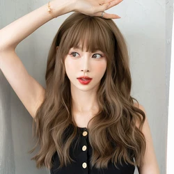 NAMM Honey Blonde Wig Loose Body Wavy Brown Wig for Women High Density Synthetic Hair Wigs with Bangs Beginner Friendly