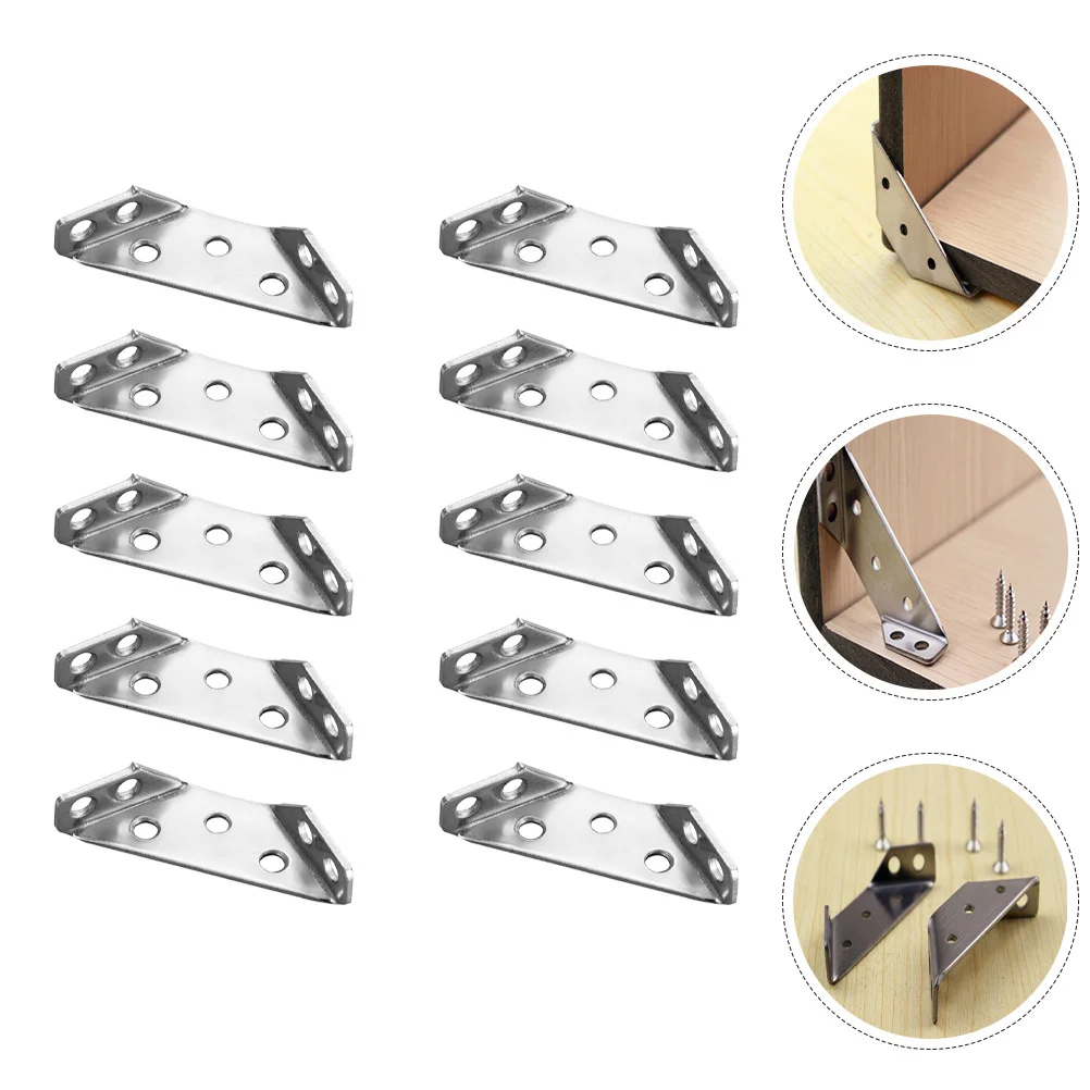 

10Pcs Furniture Corner Connectors Stainless Steel Triangle Brackets Sturdy Corner Braces for Wood Cabinet Supports