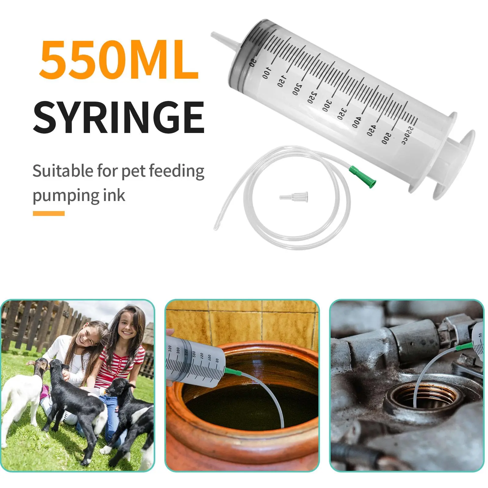 Plastic Syringe Ink-filling Needle Glue Dispenser 60ml-500ml Large-capacity Syringe Pump with 1m Hose for Washing and Pumping