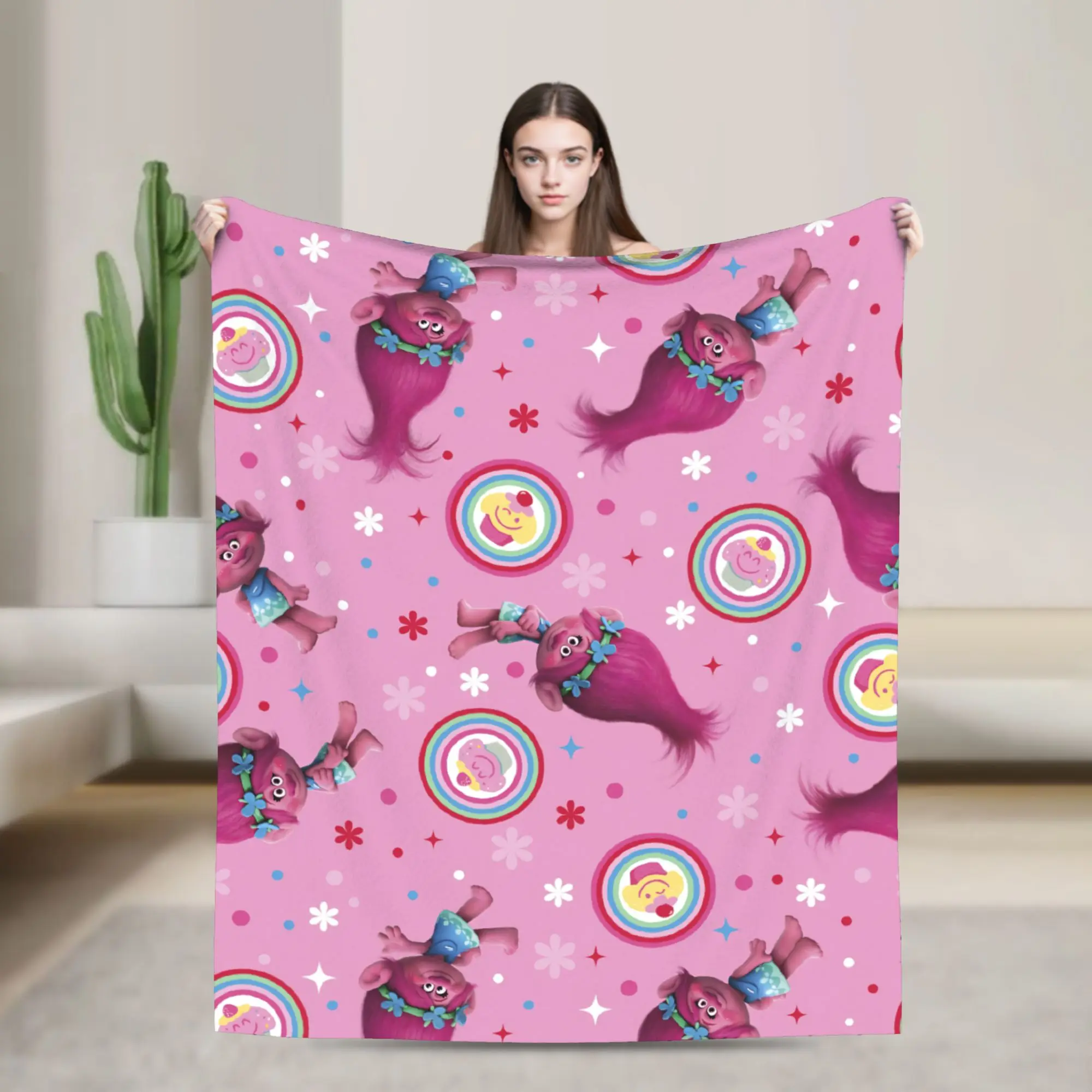 Troll Doll Fleece Throw Blanket Cartoon Blanket for Home Car Warm Bedding Throws