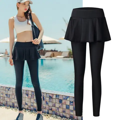 Women Long Swim Skirt Pants Burkini Swimwear High Waist Skirted Swimsuit Bottoms Sports Bathing Suit For Hot Spring Swimming